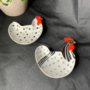 Set of 2 Lefton Chicken and Rooster trinket dishes / tidbit tray